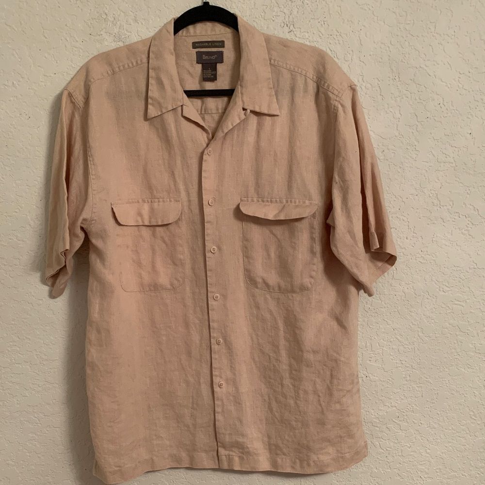 Bruno Washable Linen Light Tan Casual Button-Down Pockets Men’s Shirt Size L